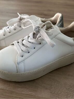 ASTR Women's White Platform Sneakers with Silver Heel Tab